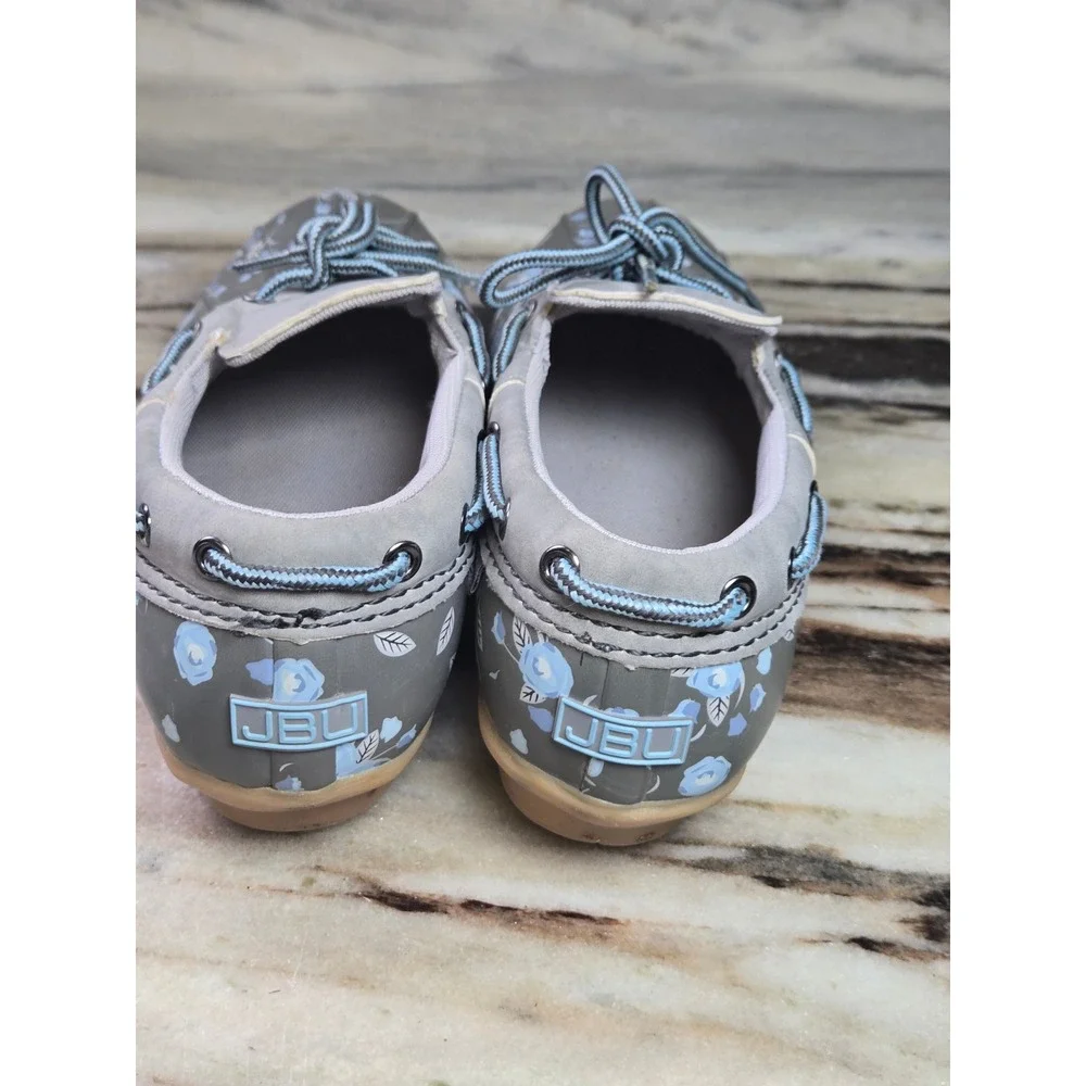 JBU by Jambu Gwen Garden Ready Grey Blue Floral Duck Shoes Rain Loafers Womens 6